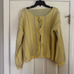 Pastel Yellow Striped Tie-Back Women's Cardigan Sweater